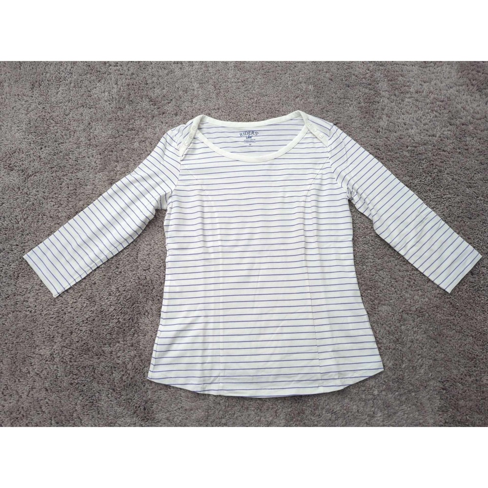 Riders by Lee Shirt Womens Medium Striped 3/4‎ Sleeve Boat Neck Casual